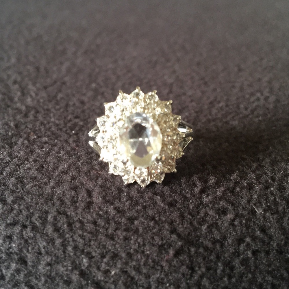 Simulated Diamond and Silver Cocktail Ring
